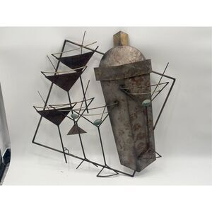Mid Century Modern Metal Wall Art – Cocktail Shaker & Martini Glasses Bar Decor